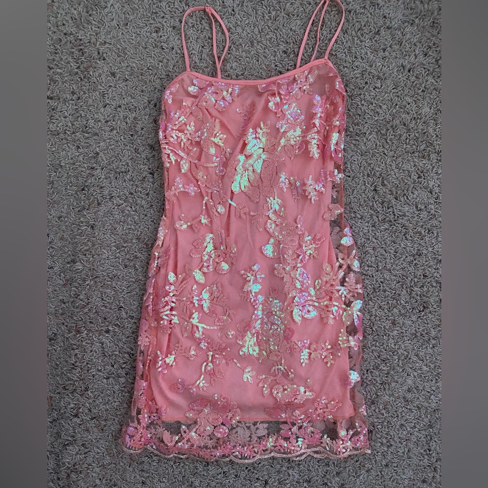 Lucy in the Sky light pink glitter flower bodycon dress size small